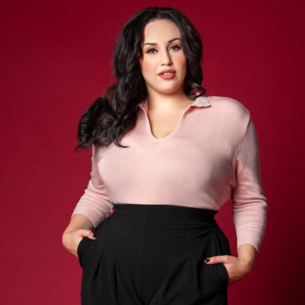 XL Vintage-style Sweater Girl Cropped Pullover in Pink